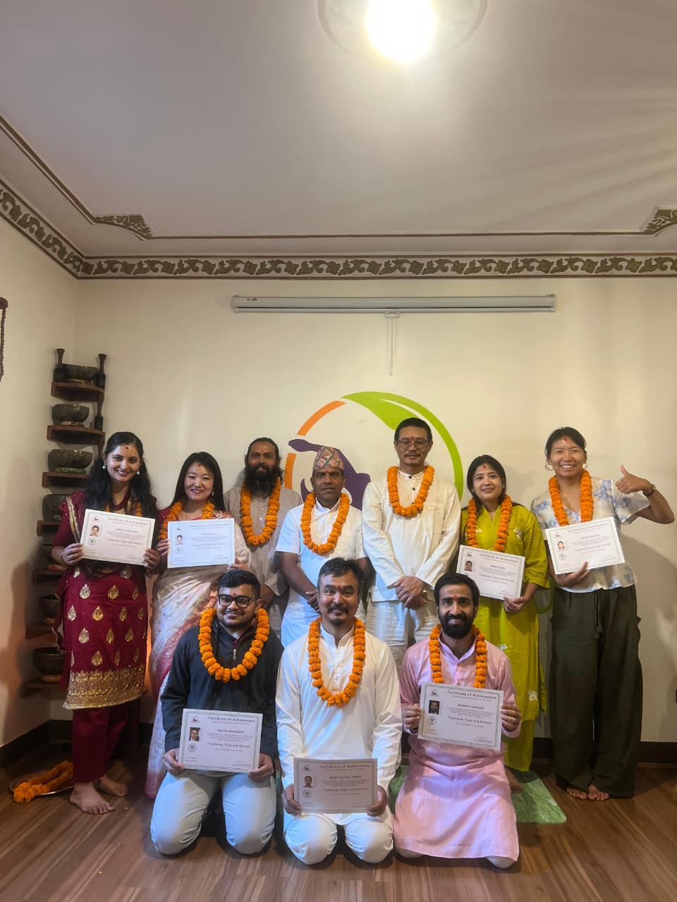 Yoga teacher training graduation ceremony at Yogmandu school in Kathmandu, Nepal