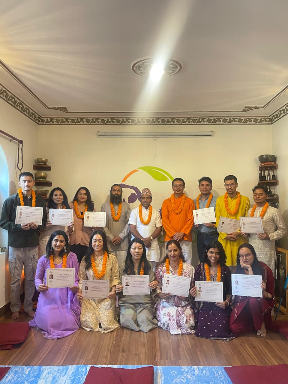 Yoga teacher training graduation ceremony at Yogmandu school in Kathmandu, Nepal