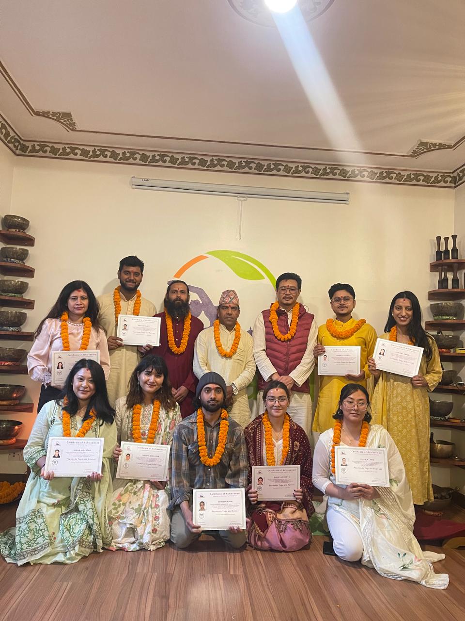 Yoga teacher training graduation ceremony at Yogmandu school in Kathmandu, Nepal