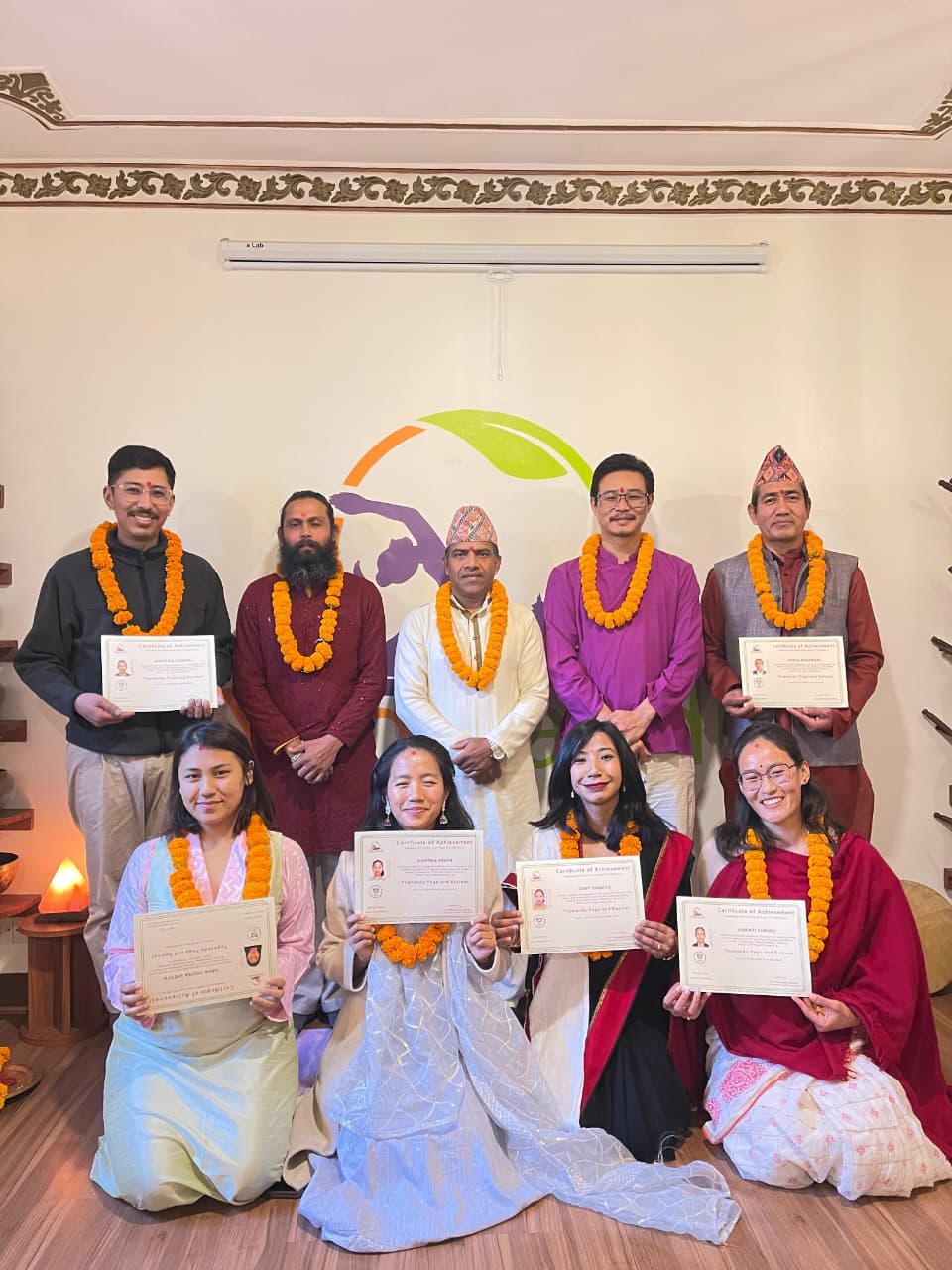 Yoga teacher training graduation ceremony at Yogmandu school in Kathmandu, Nepal