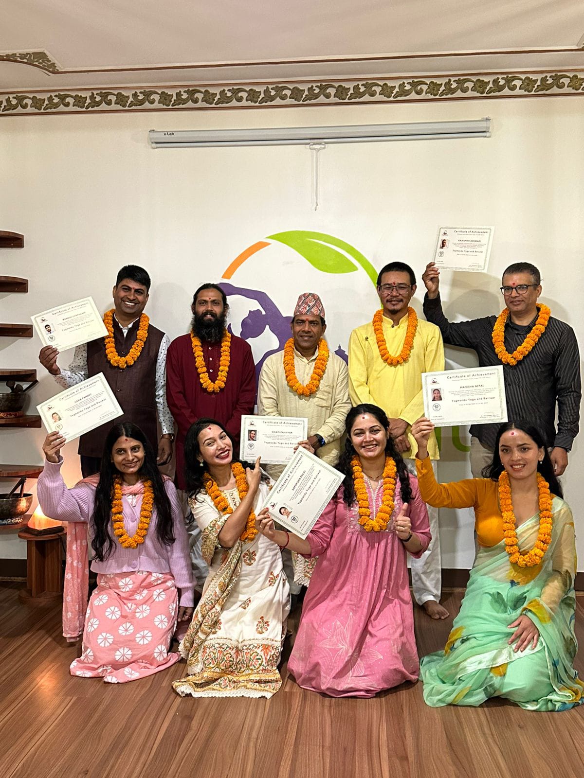Yoga teacher training graduation ceremony at Yogmandu school in Kathmandu, Nepal