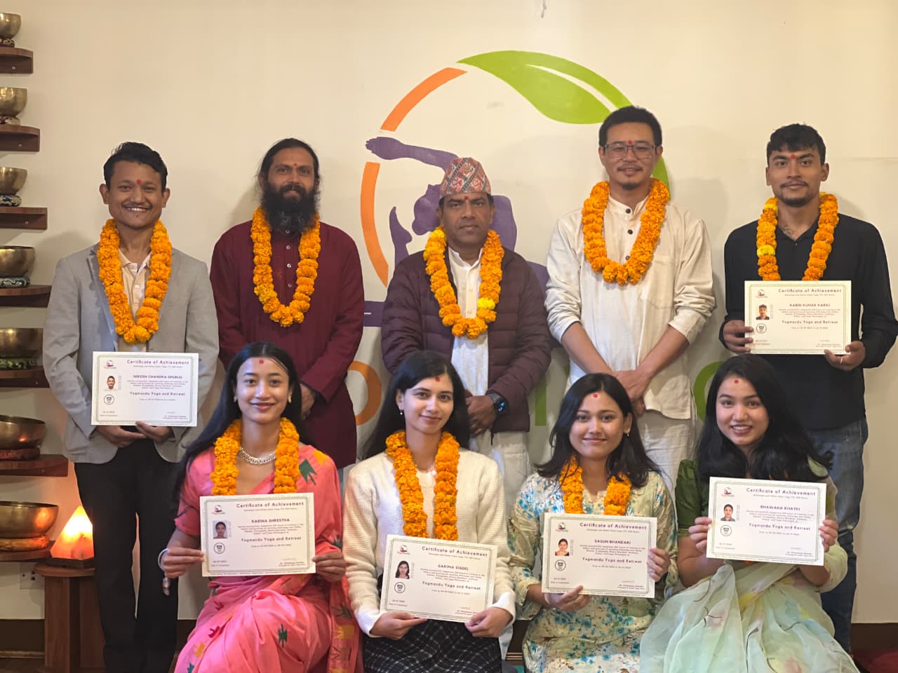 Yoga teacher training graduation ceremony at Yogmandu school in Kathmandu, Nepal