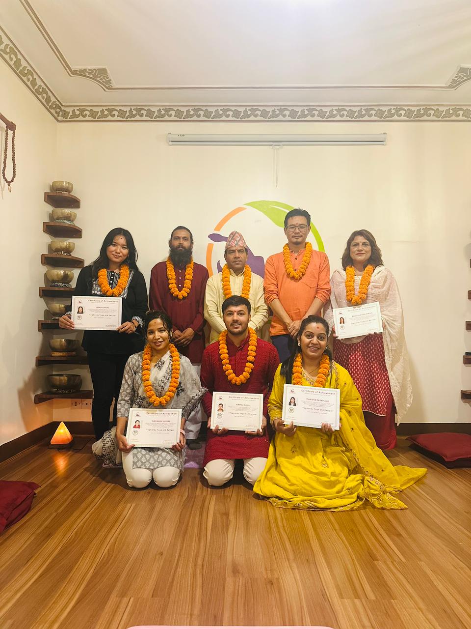Yoga teacher training graduation ceremony at Yogmandu school in Kathmandu, Nepal