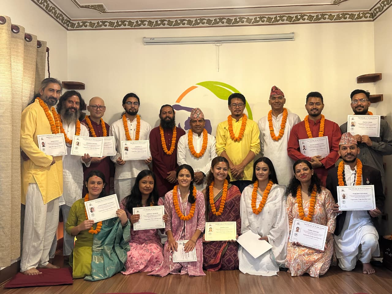 Yoga teacher training graduation ceremony at Yogmandu school in Kathmandu, Nepal