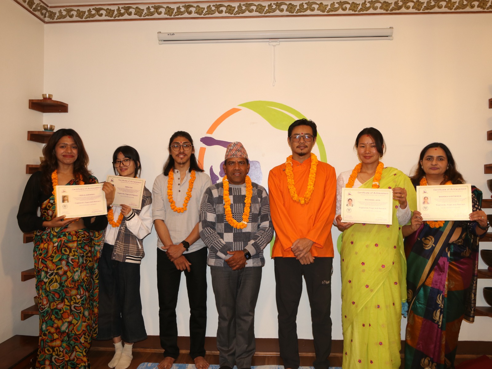 Yoga teacher training graduation ceremony at Yogmandu school in Kathmandu, Nepal