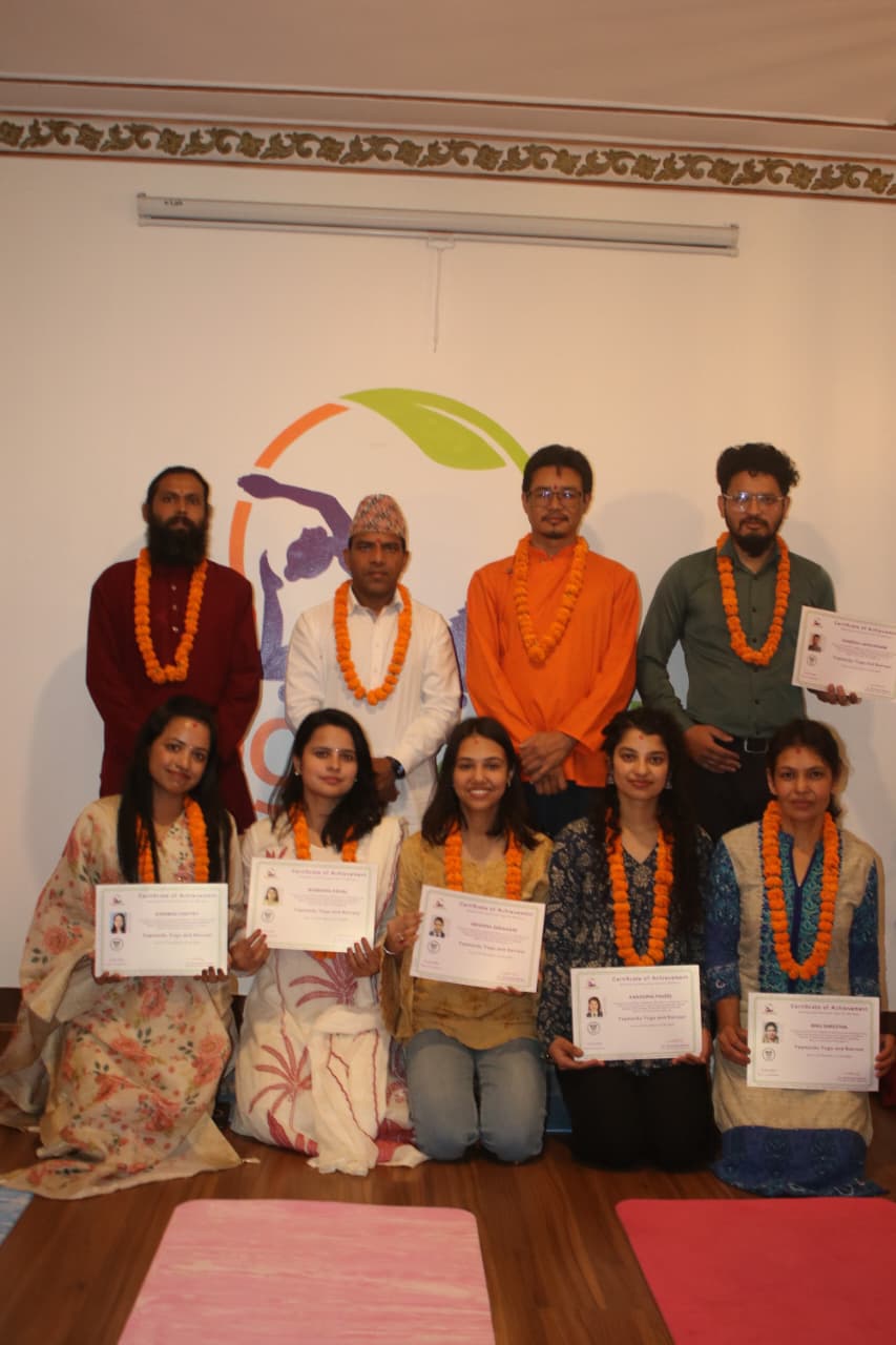 Yoga teacher training graduation ceremony at Yogmandu school in Kathmandu, Nepal