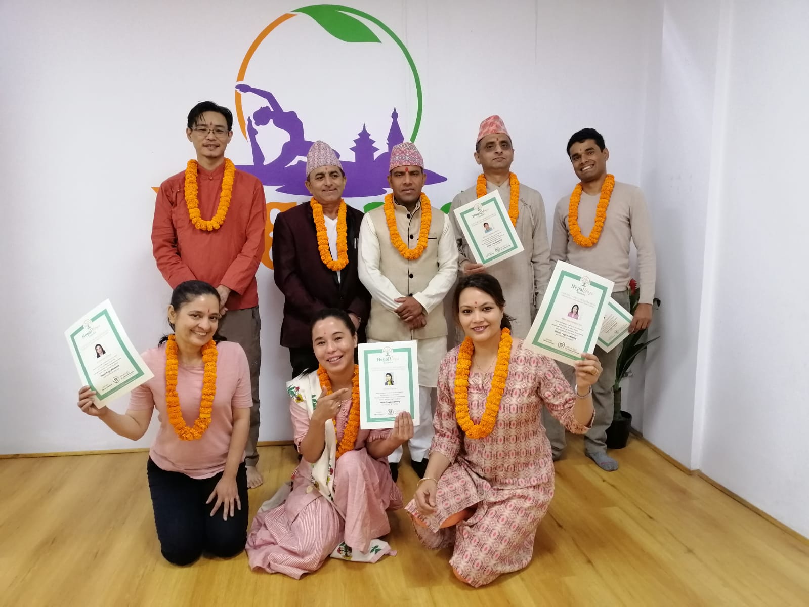 Yoga teacher training graduation ceremony at Yogmandu school in Kathmandu, Nepal