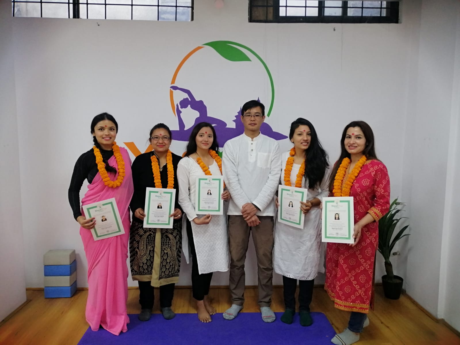 Yoga teacher training graduation ceremony at Yogmandu school in Kathmandu, Nepal