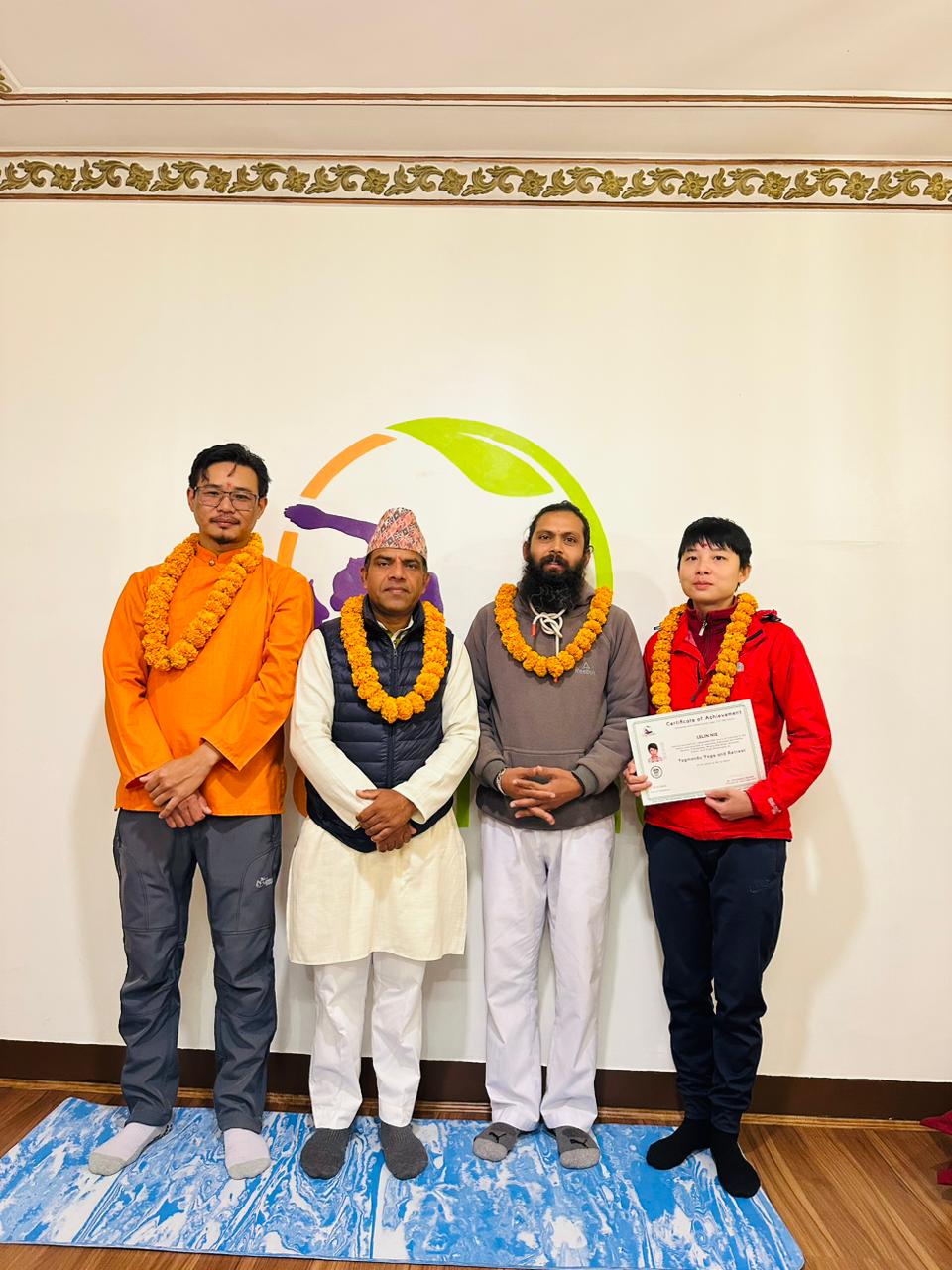 Yoga teacher training graduation ceremony at Yogmandu school in Kathmandu, Nepal
