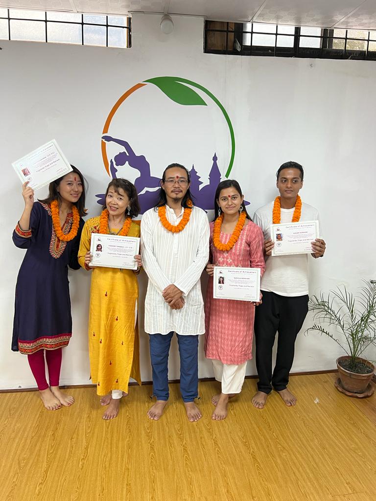 Yoga teacher training graduation ceremony at Yogmandu school in Kathmandu, Nepal