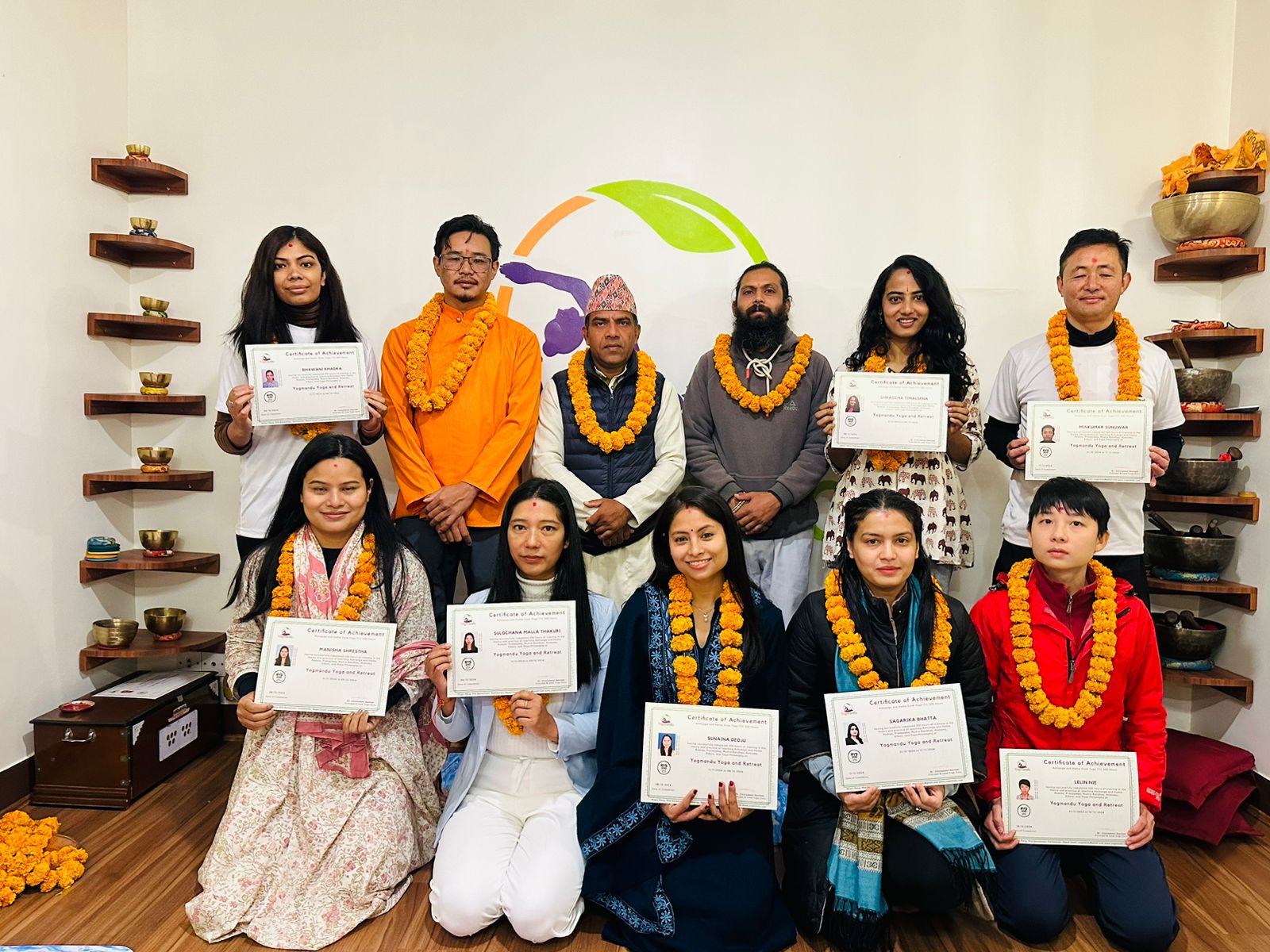 Yoga teacher training graduation ceremony at Yogmandu school in Kathmandu, Nepal