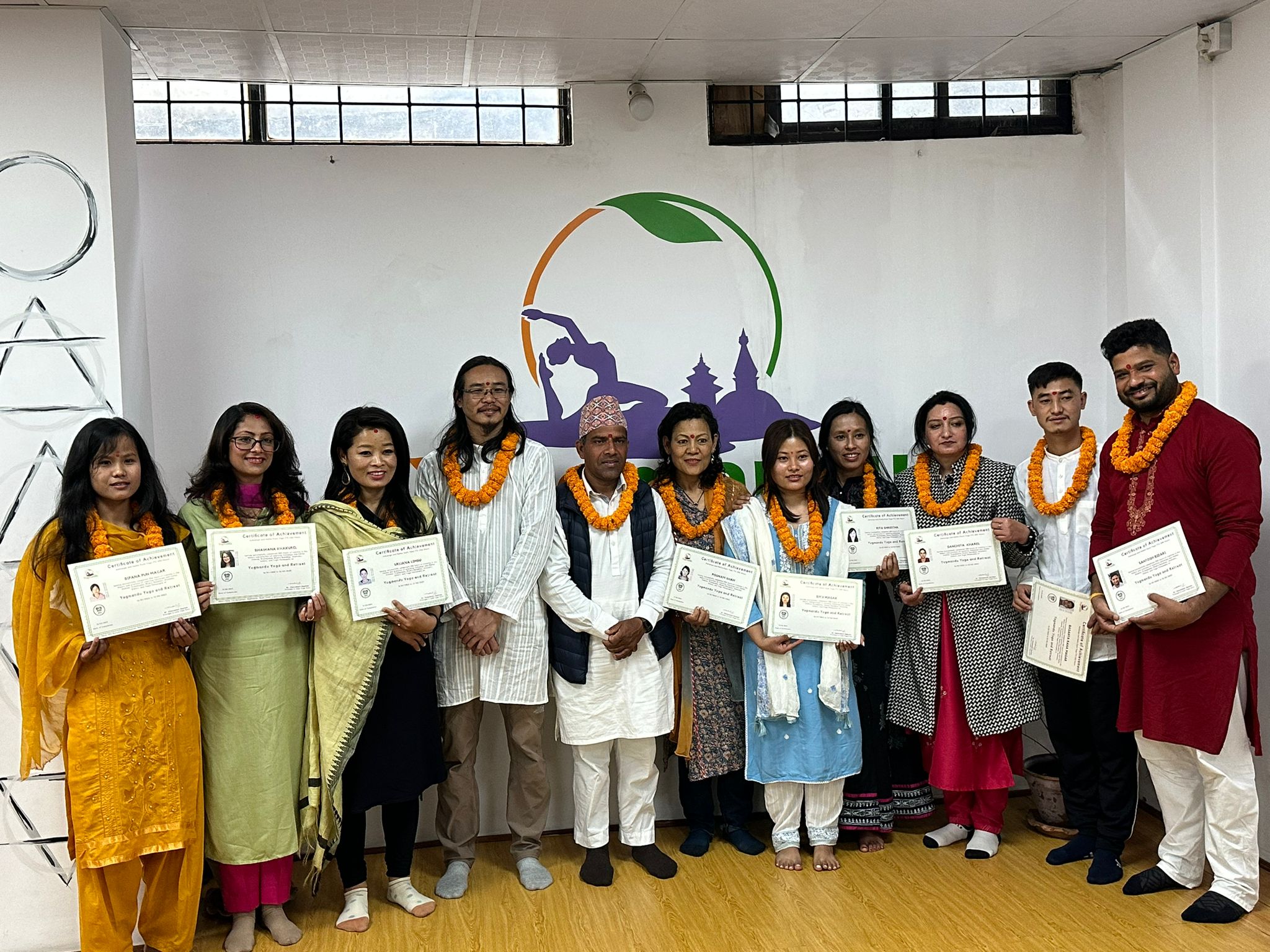 Yoga teacher training graduation ceremony at Yogmandu school in Kathmandu, Nepal