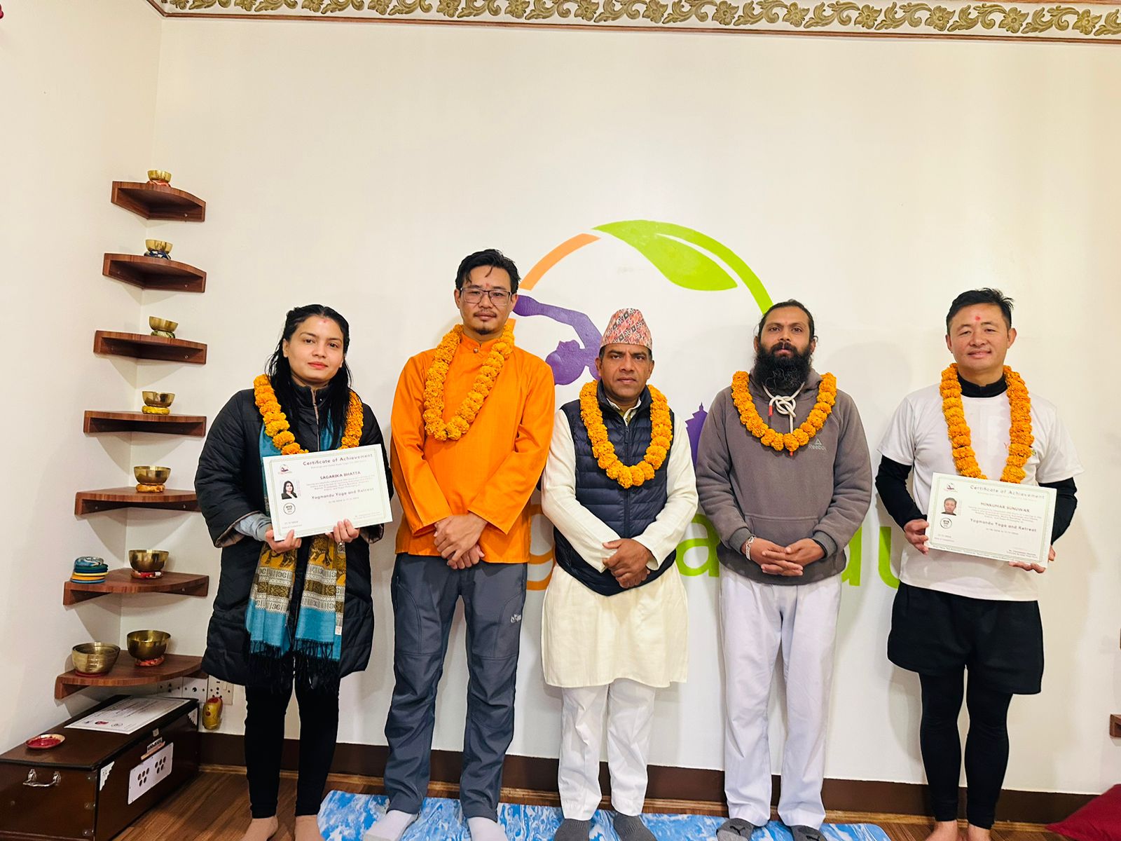 Yoga teacher training graduation ceremony at Yogmandu school in Kathmandu, Nepal