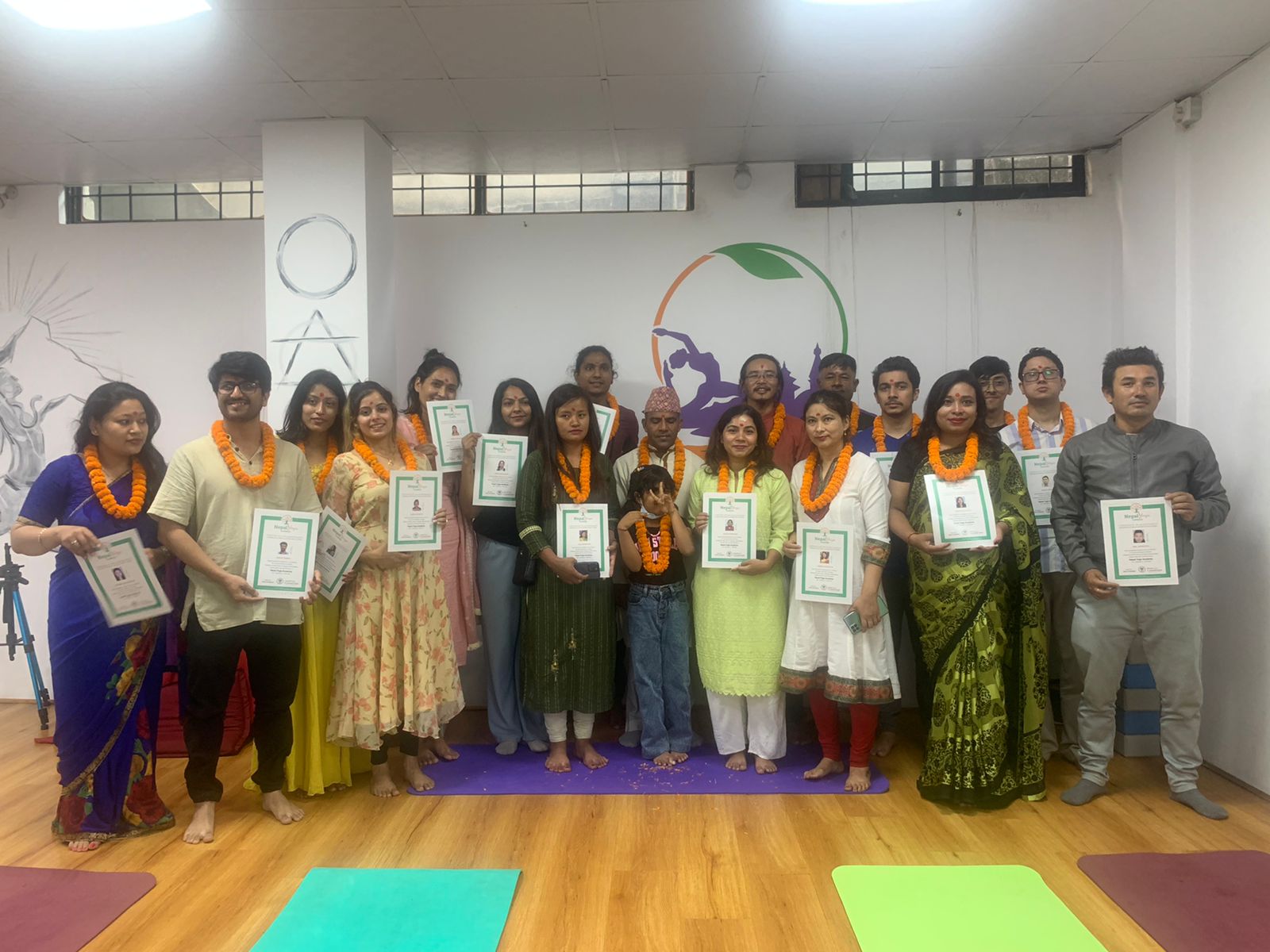 Yoga teacher training graduation ceremony at Yogmandu school in Kathmandu, Nepal