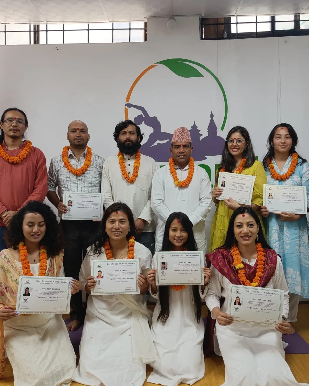 Yoga teacher training graduation ceremony at Yogmandu school in Kathmandu, Nepal