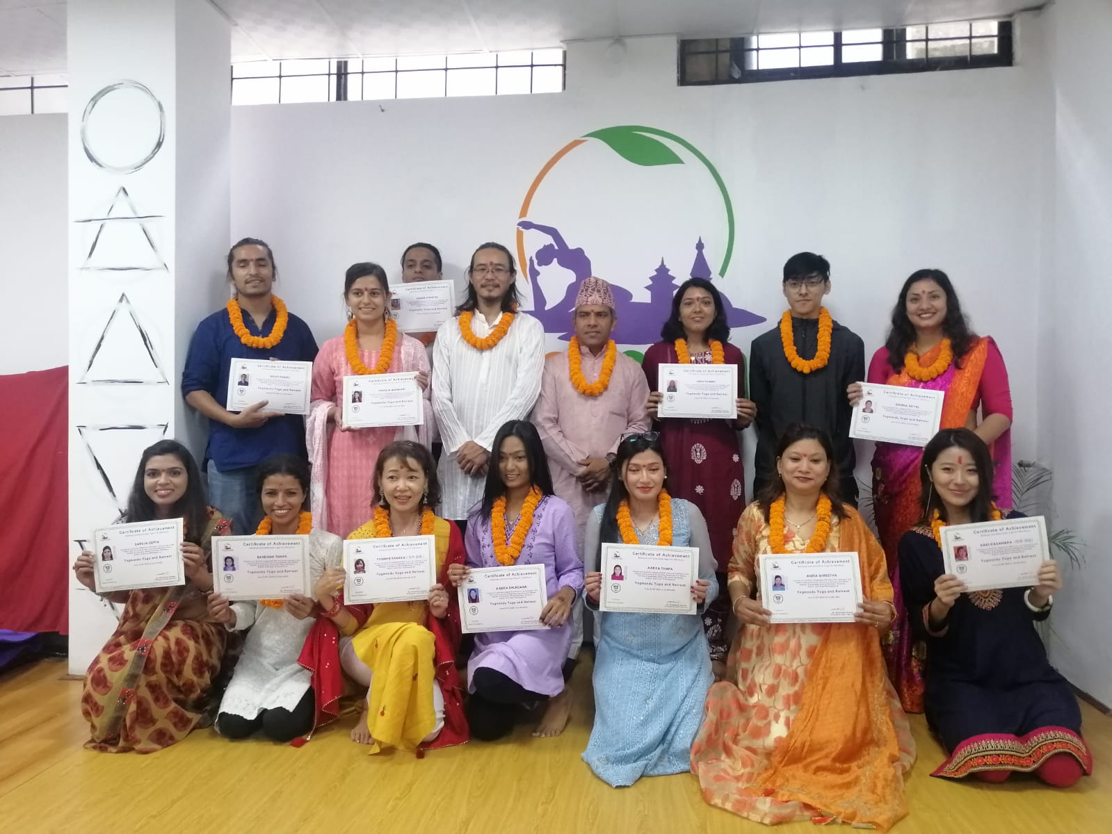 Yoga teacher training graduation ceremony at Yogmandu school in Kathmandu, Nepal