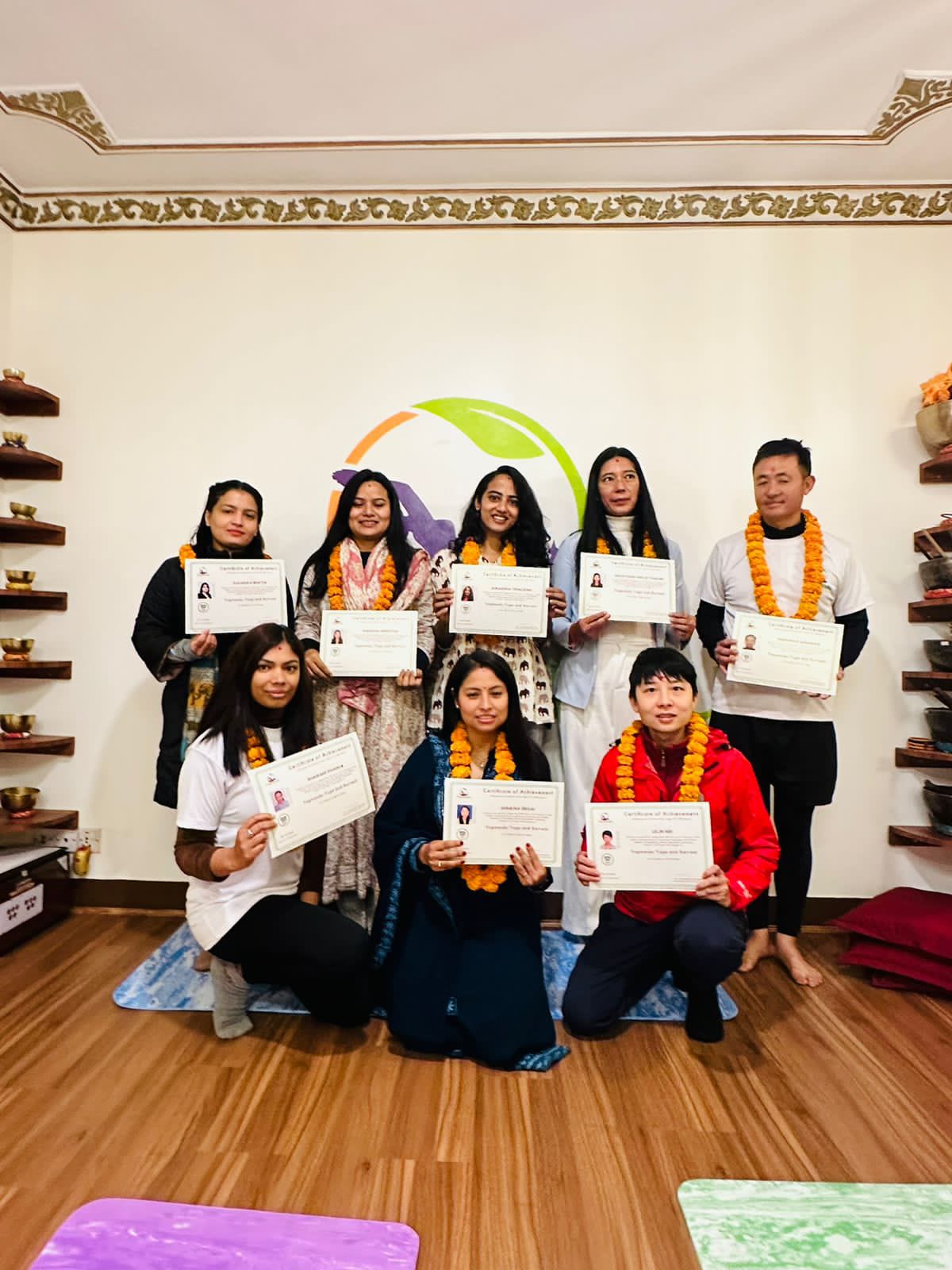 Yoga teacher training graduation ceremony at Yogmandu school in Kathmandu, Nepal