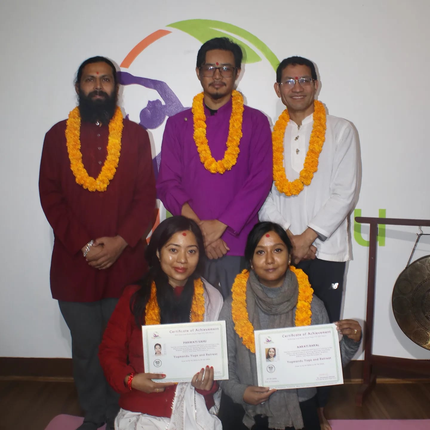 Yoga teacher training graduation ceremony at Yogmandu school in Kathmandu, Nepal