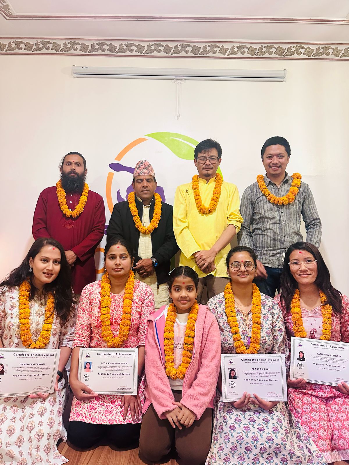 Yoga teacher training graduation ceremony at Yogmandu school in Kathmandu, Nepal